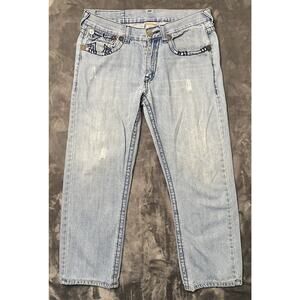 True Religion Joey Super T Jeans Men's 34 Blue Denim Embroidered Flap Pockets